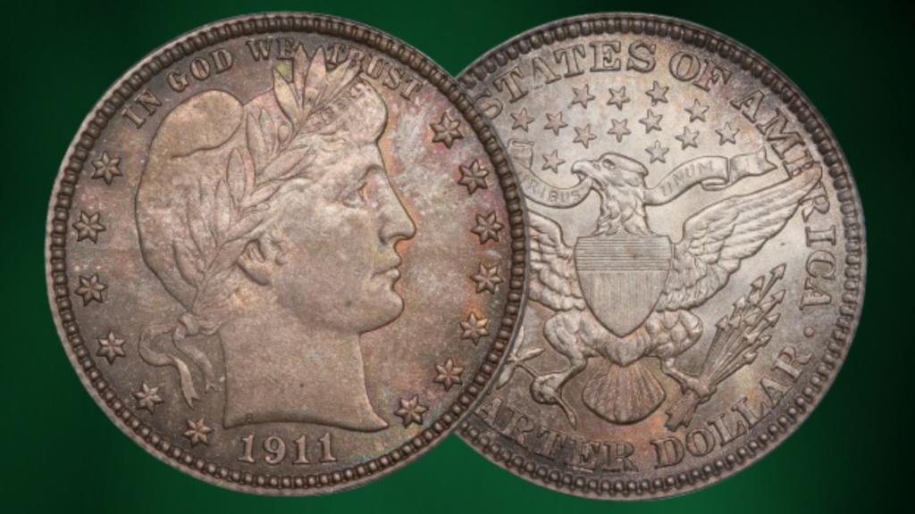 1911 Barber Quarter Obverse over it's own Reverse