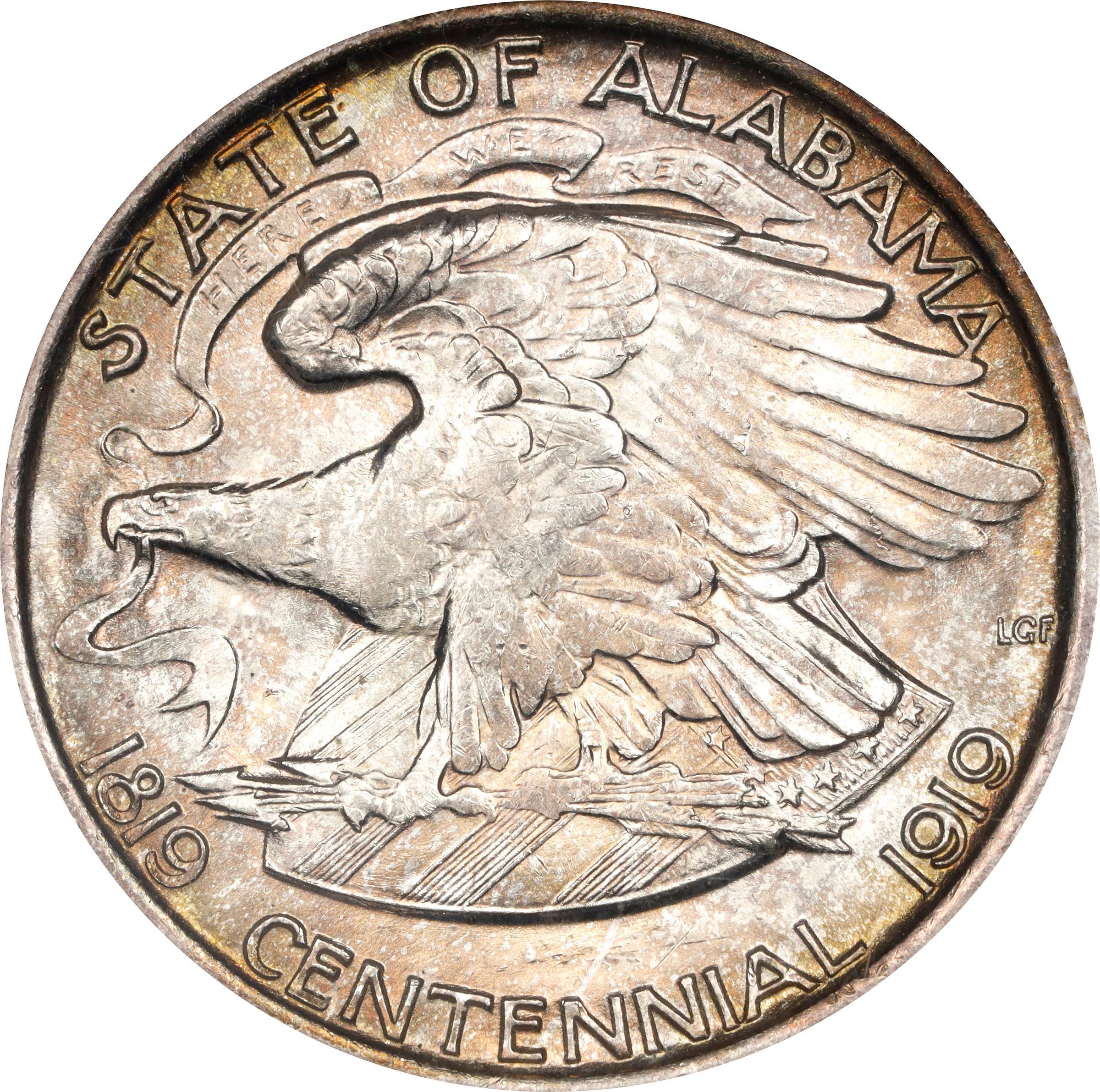 1921 Alabama commemorative half dollar, raw reverse