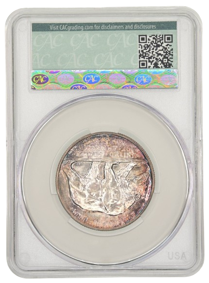 CAC Reverse Slab shot of a 1925-S California commemorative half dollar with a grade of MS66+