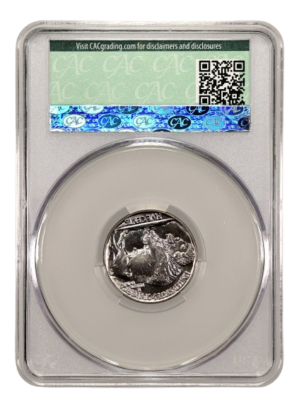 CAC Slab shot of a 1936 Buffalo Nickel with a Mint State 67 grade, Reverse