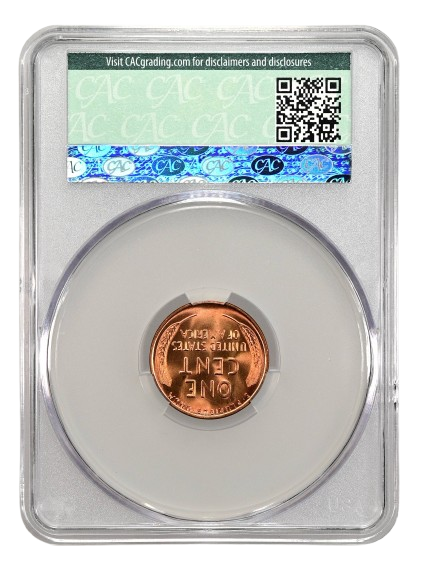 CAC reverse slab shot of an 1940-S Lincoln cent with a grade of MS67 Full Red