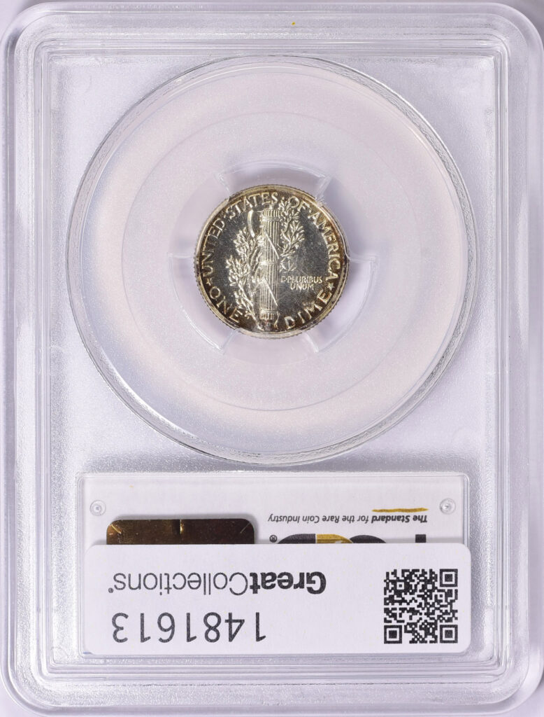 Image of a PCGS slab reverse containing a CAC Approved 1936 Proof 64 Mercury dime.