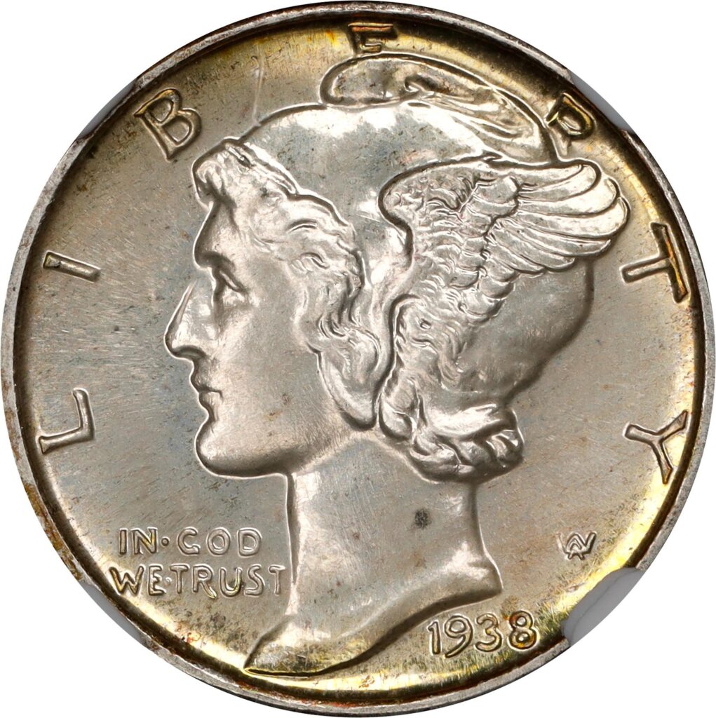 Raw obverse image of a 1938 Proof, Mercury Dime.