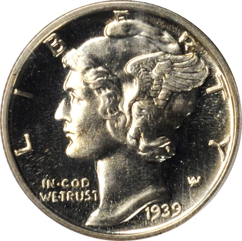 Raw obverse image of a 1939 Mercury Dime