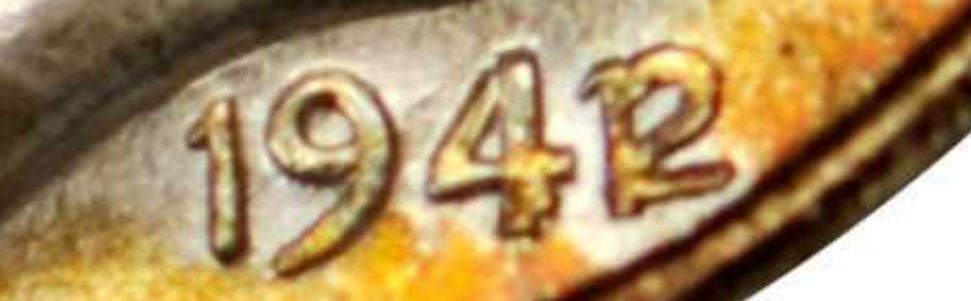 Close up of the date on a 1942/41 overdate from the striking of 1942 dimes.