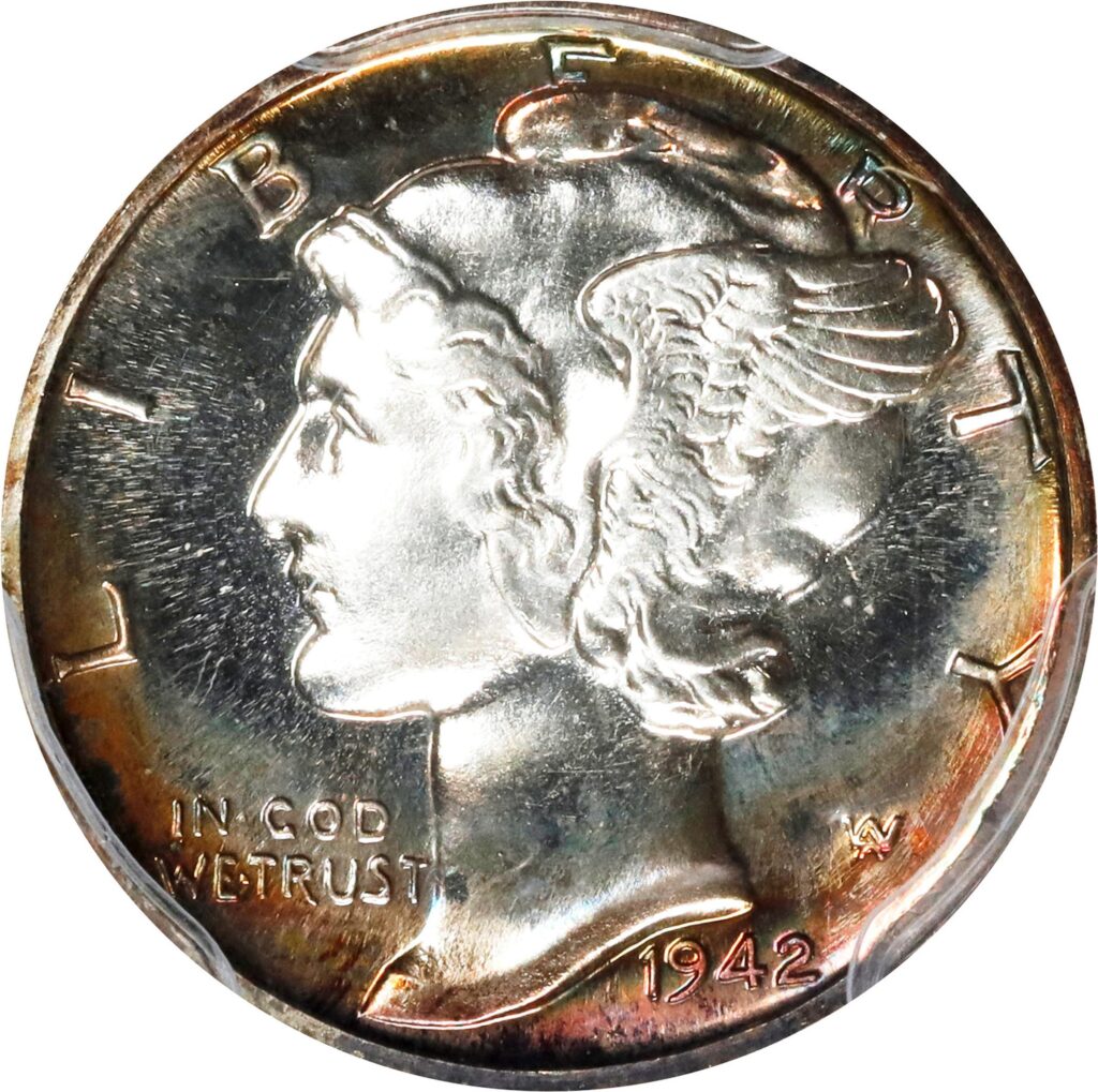 Raw obverse image of a 1942 Proof Mercury Dime