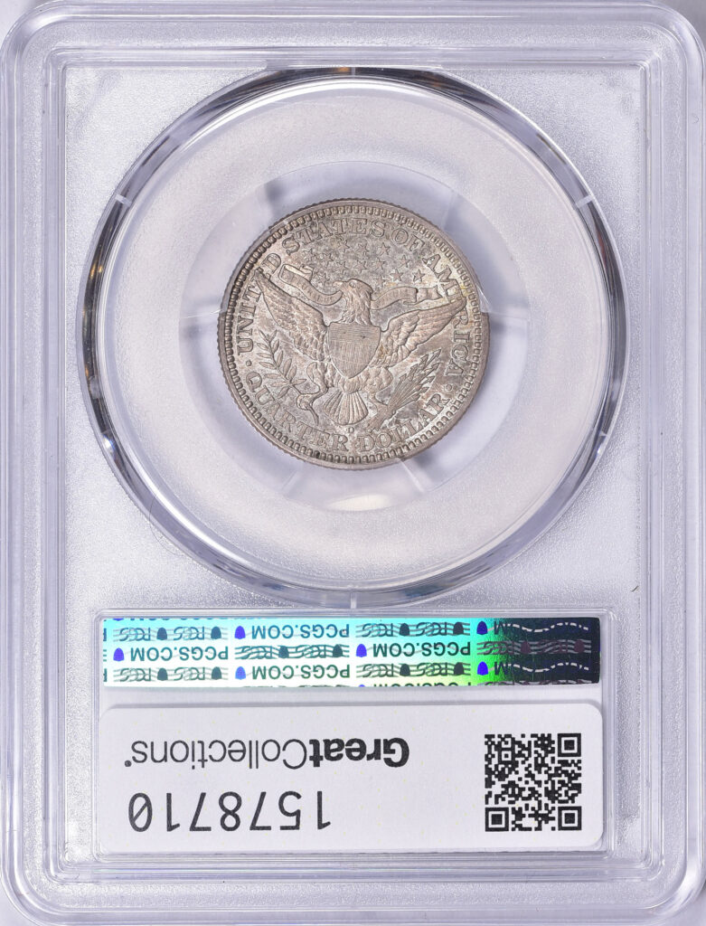 Reverse of a 1916-D Barber Quarter in PCGS slab graded an MS64 with Green CAC Sticker