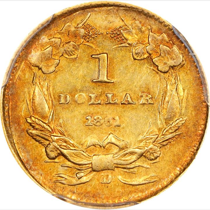 Raw Reverse of 1861-D Gold Dollar