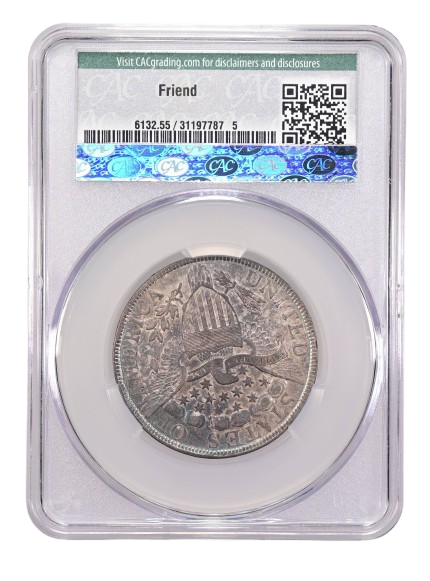 Reverse Slab Shot of an 1805 Draped Bust Half Dollar graded an AU55 by CAC Grading