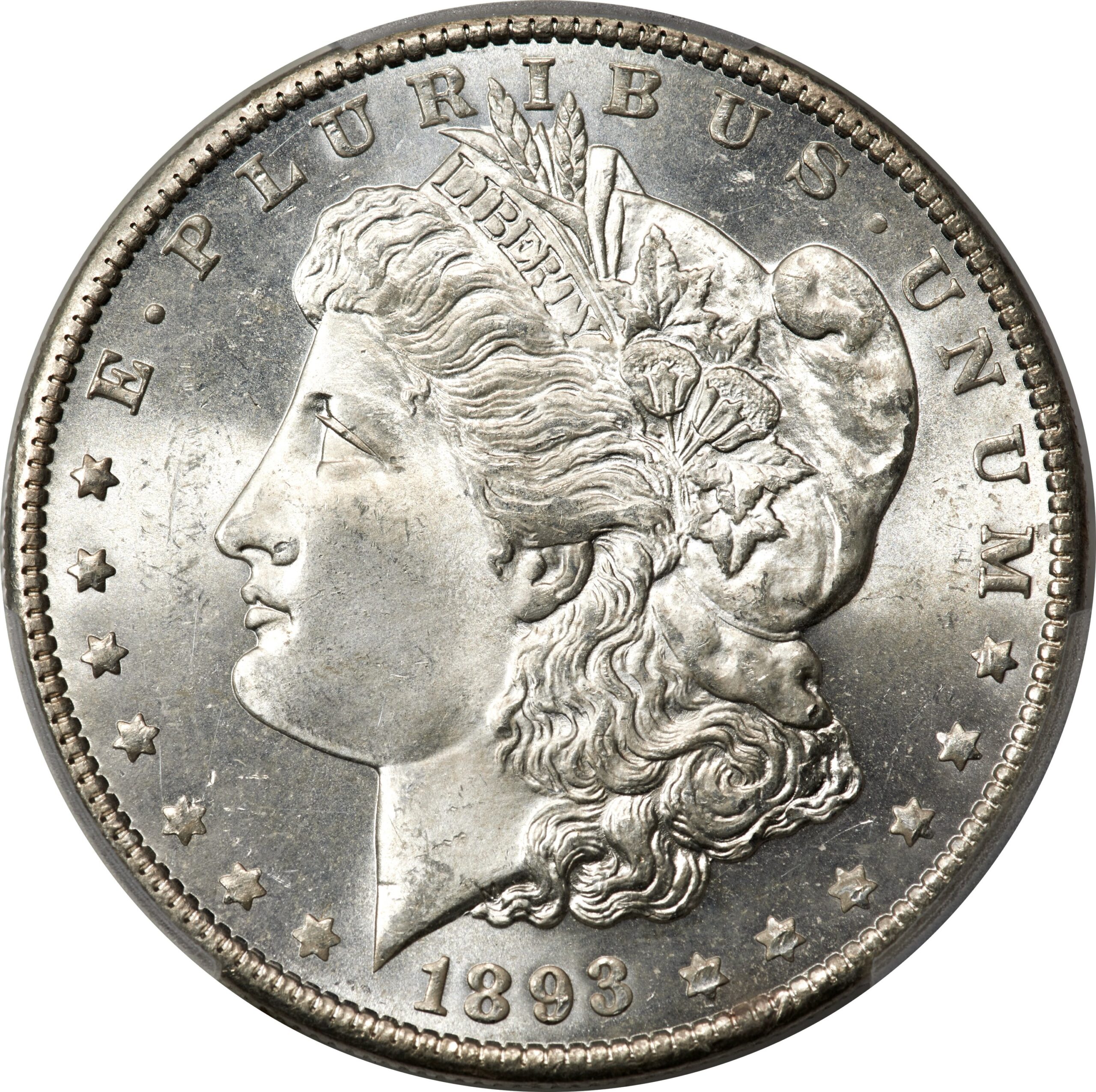 Obverse photo of a raw 1893-O Morgan Dollar
