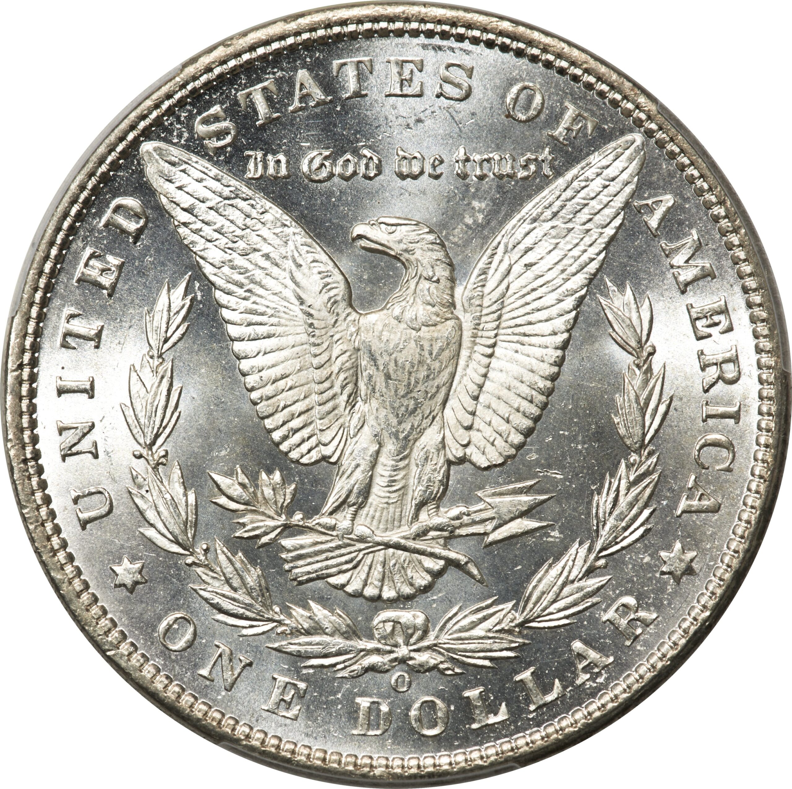 Reverse photo of a raw 1893-O Morgan Dollar