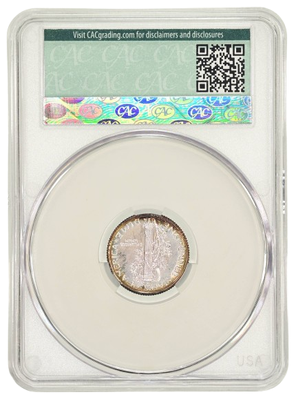 Reverse Slab Shot of a 1941 Mercury Dime graded a PR68+ by CAC Grading