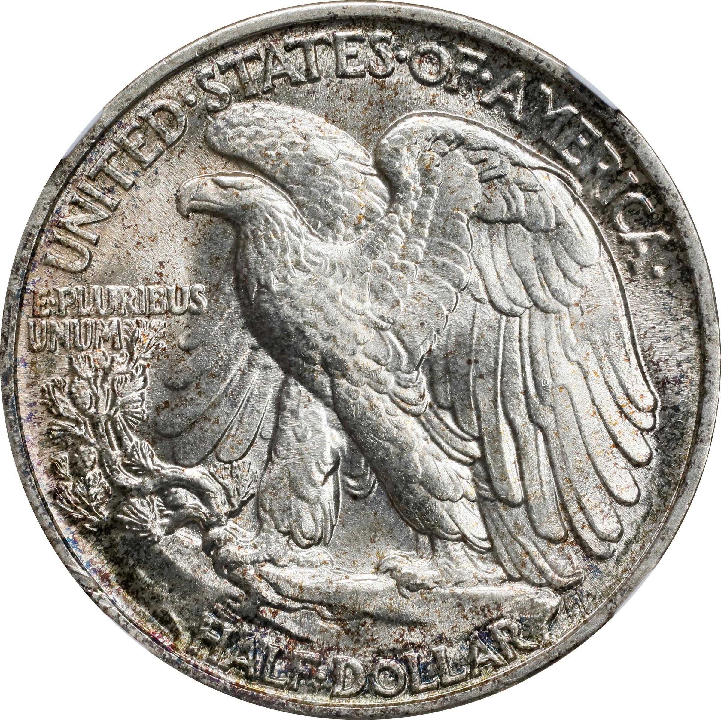Photo of the reverse of a raw 1943 Walking Liberty half dollar