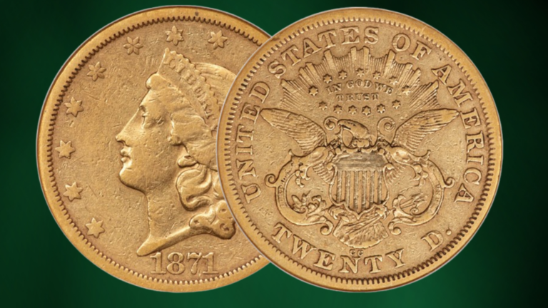 1871 $20 Gold Piece - Reverse overlaying Obverse