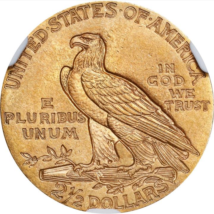 The reverse of a raw 1915 Indian Quarter Eagle