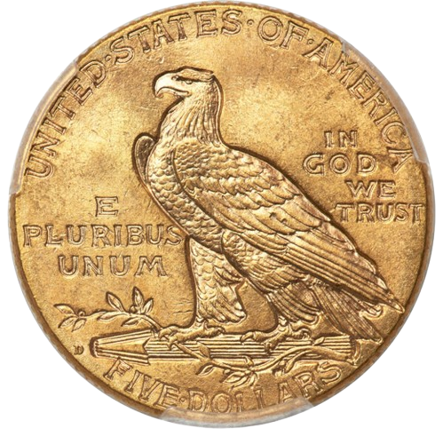 The reverse of a 1911-D Half Eagle Gold piece