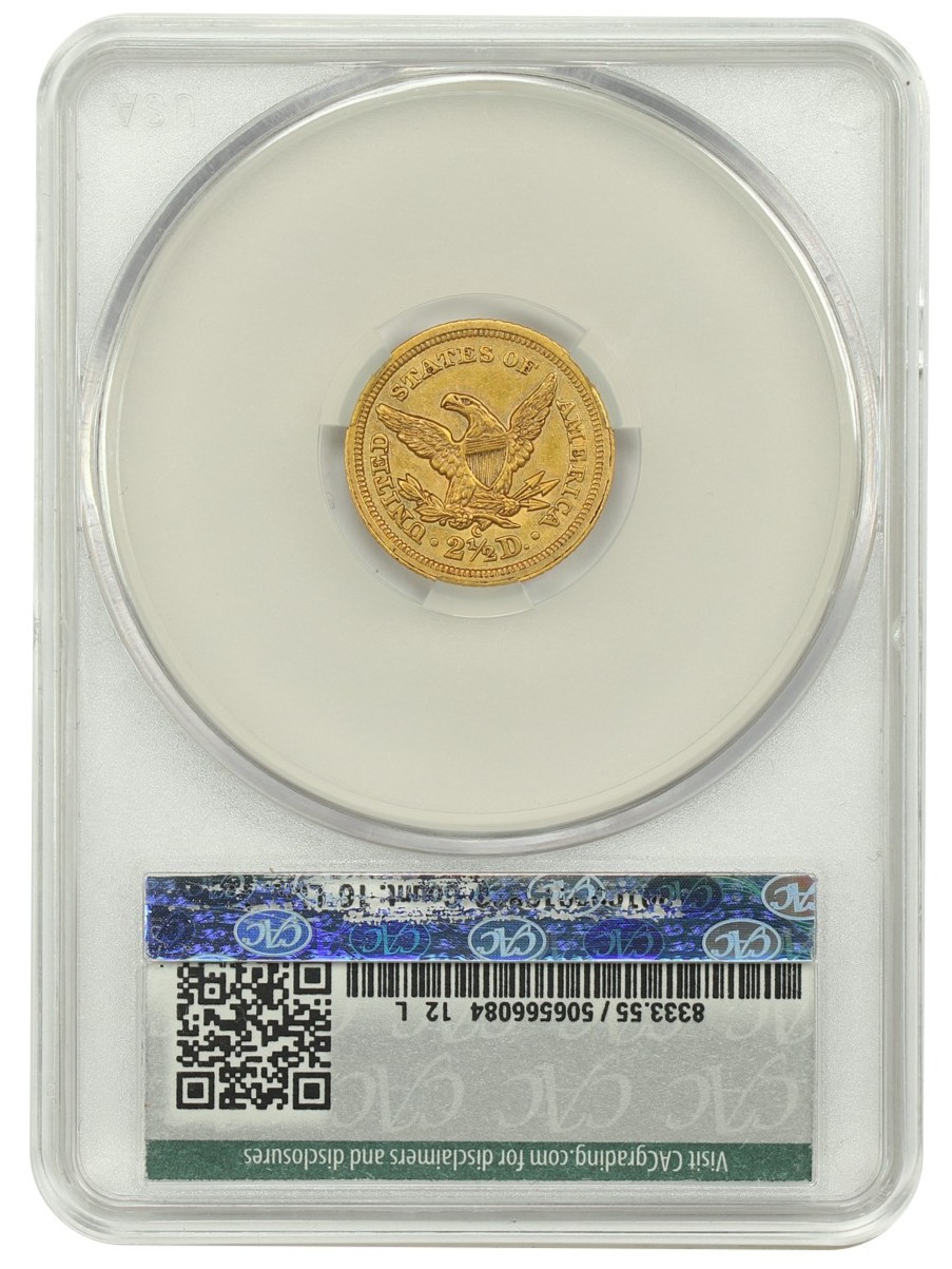 The reverse slab shot of an 1840-C Liberty Head $2.5 Gold graded an AU55 in CACG Holder.