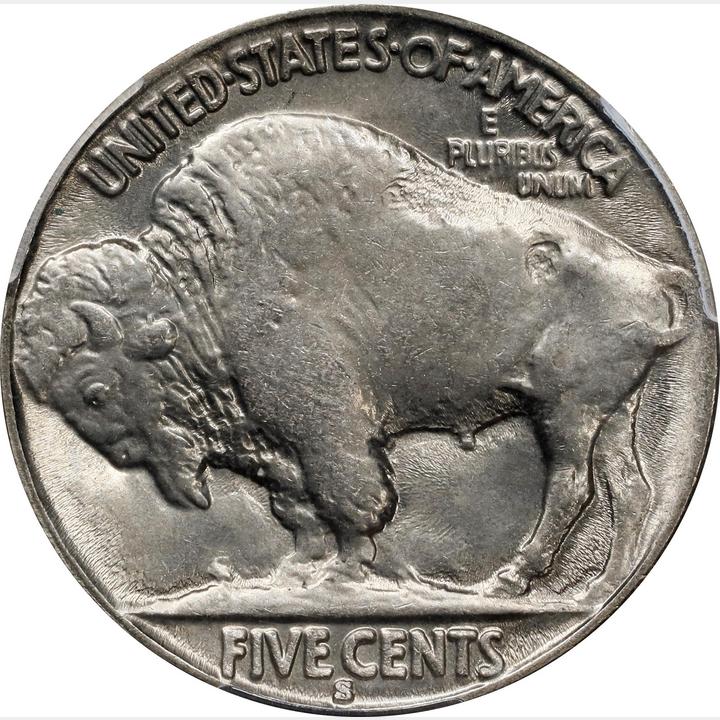 The reverse of a raw 1929-S Buffalo Nickel