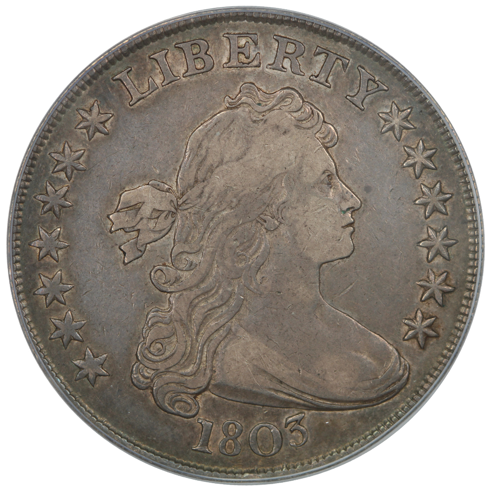 Obverse of a raw 1803 Draped Bust Dollar