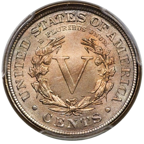 Reverse of a raw 1907 Liberty 'V' Nickel