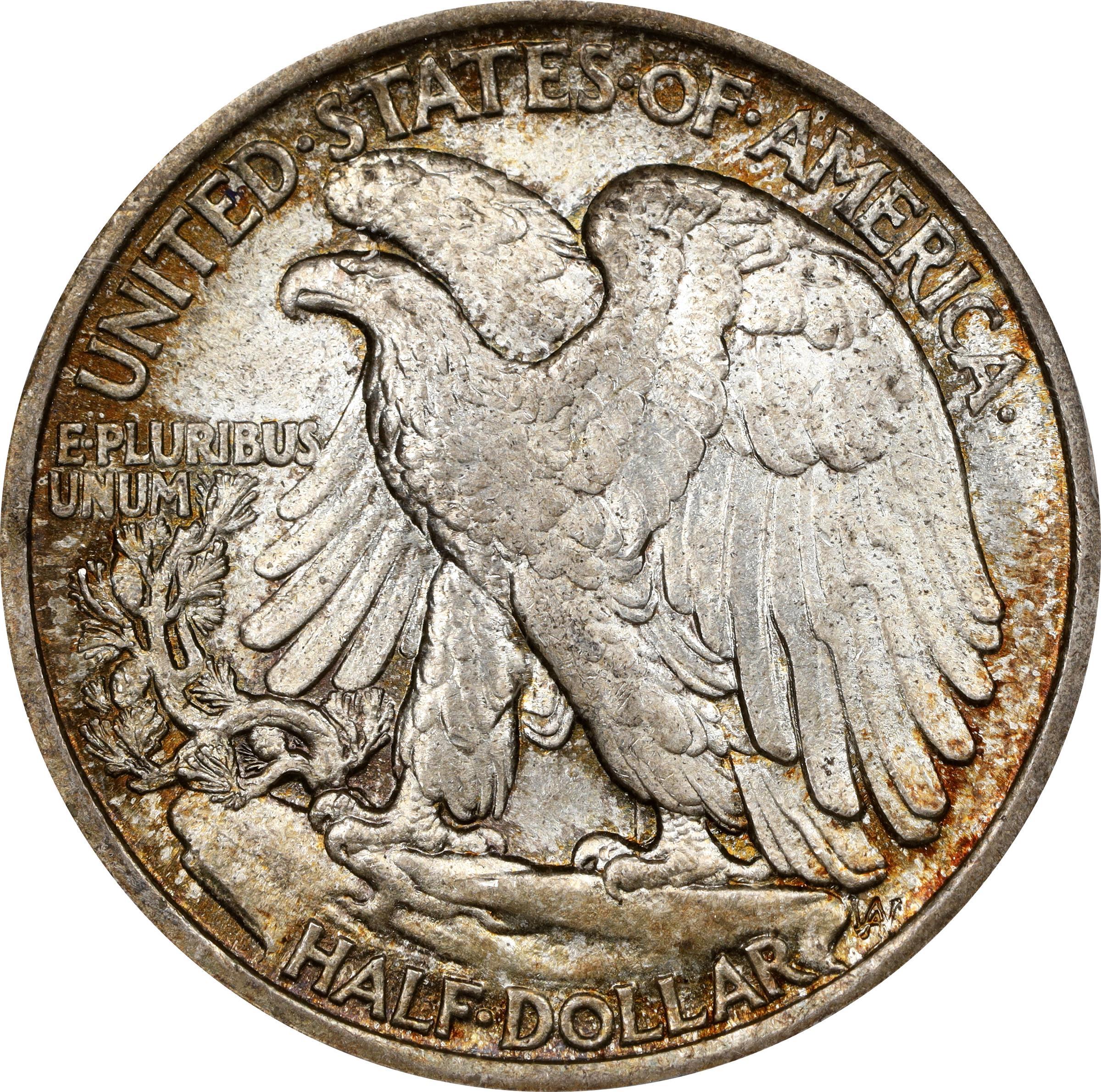Reverse of a raw 1917-D Walking Liberty Half Dollar