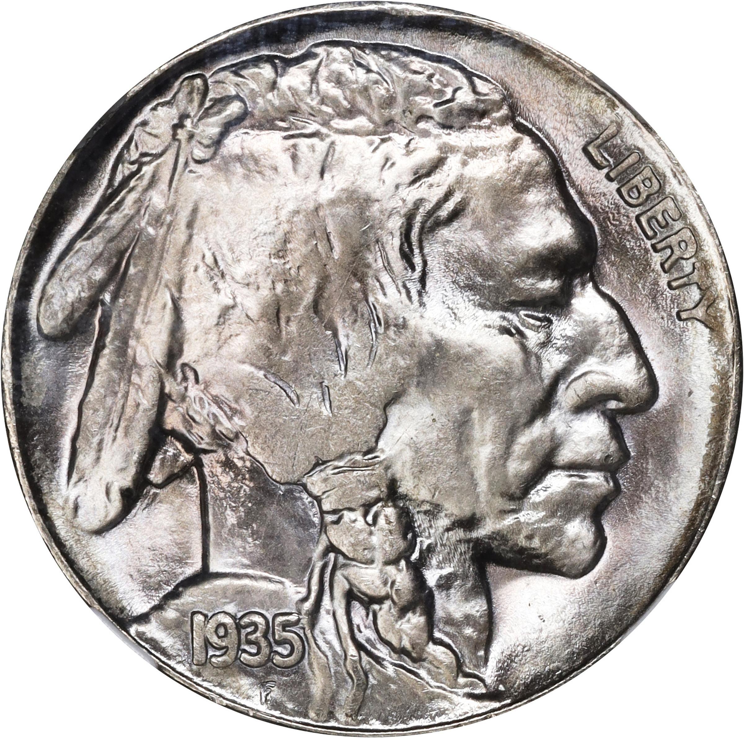 Obverse of a raw 1935-S Buffalo nickel