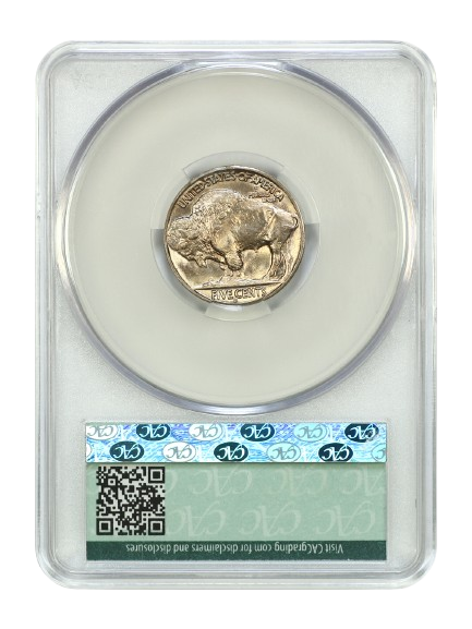 Reverse slab shot of a 1937-S Buffalo Nickel graded an MS67