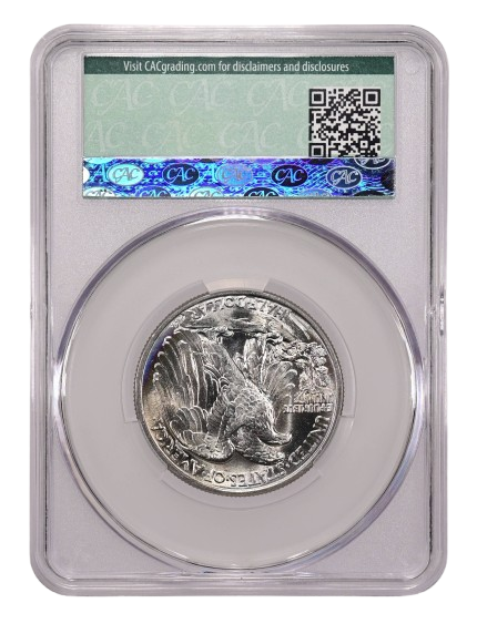 Reverse slab shot of a 1942 Walking Liberty half dollar graded an MS67