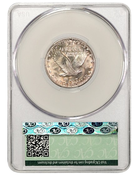 Reverse slab shot of a 1930-S Standing Liberty quarter graded an MS62