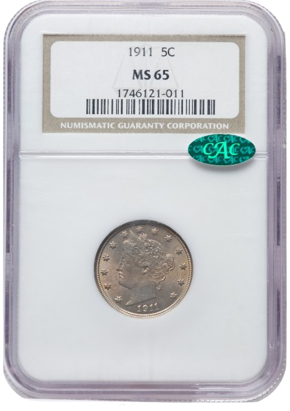 NGC Obverse slab shot of a 1911 Liberty "V" Nickel