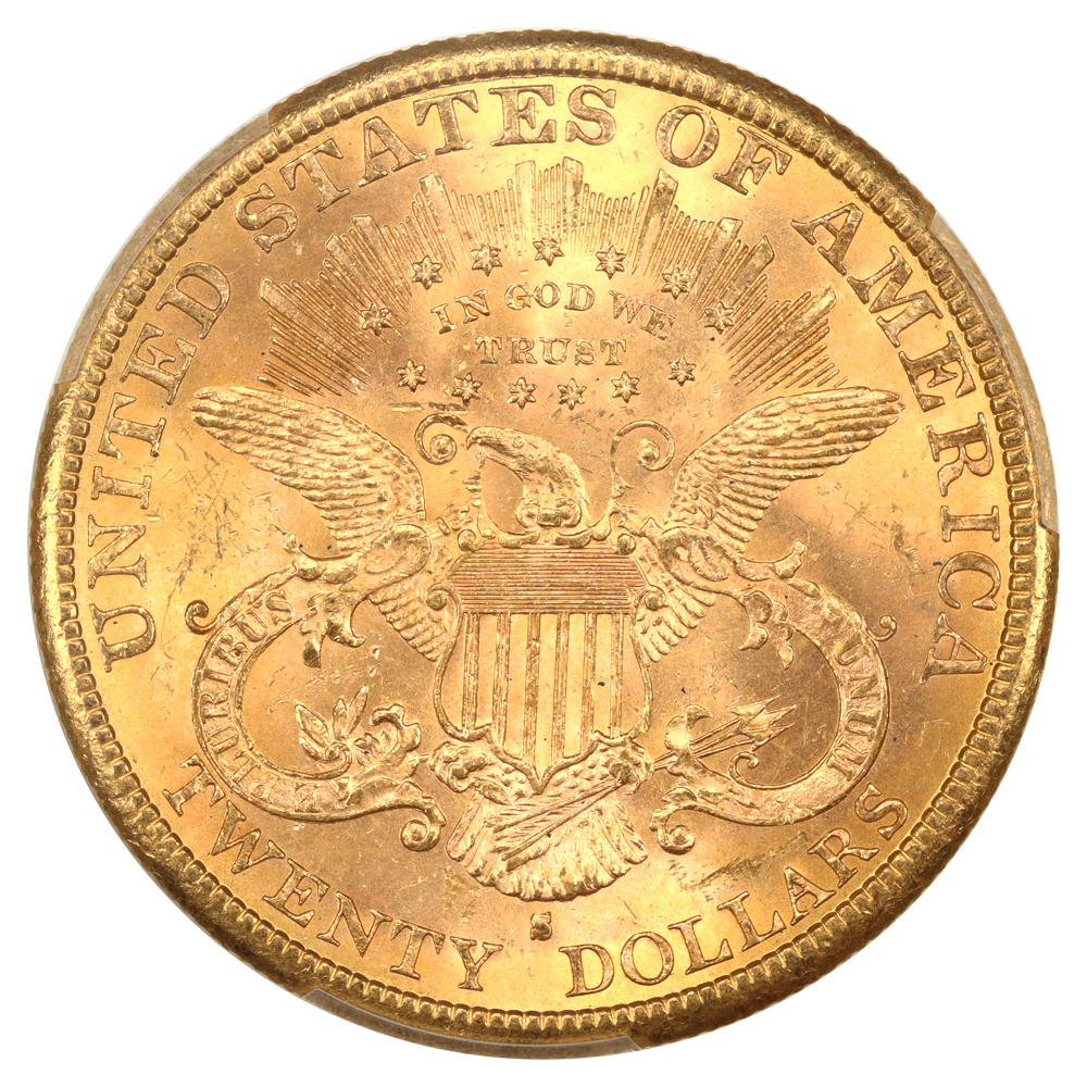 1887-S Gold Twenty Dollar Piece Reverse