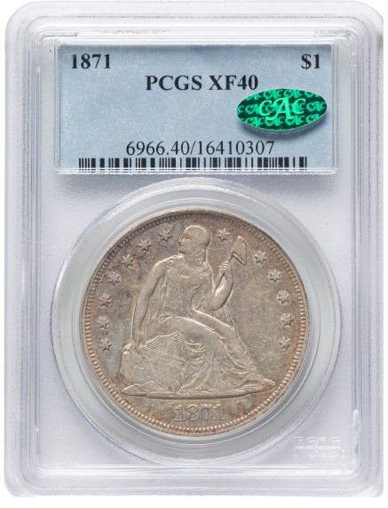 PCGS Obverse Slab Shot of an 1871 Liberty Seated Dollar