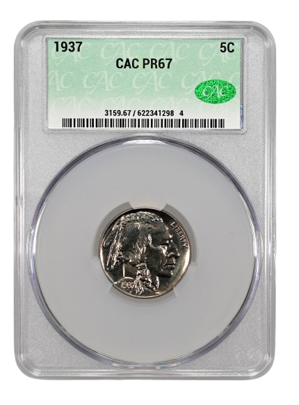 CAC Obverse Slab Shot of a 1937 Buffalo Nickel