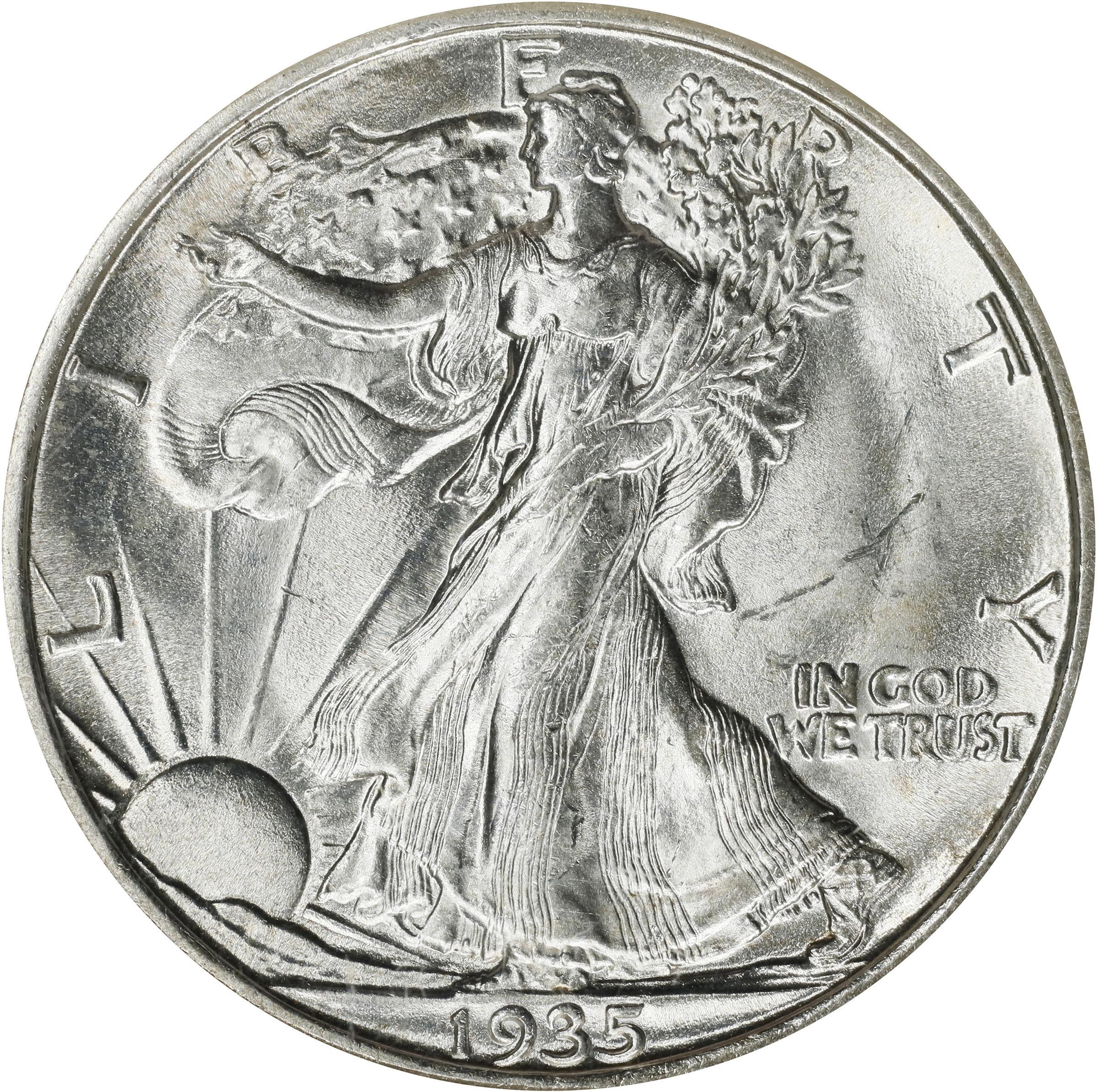 Obverse of a 1935-S Walking Liberty Half Dollar