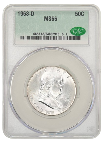 CAC Obverse Slab Shot of a 1963-D Franklin Half Dollar