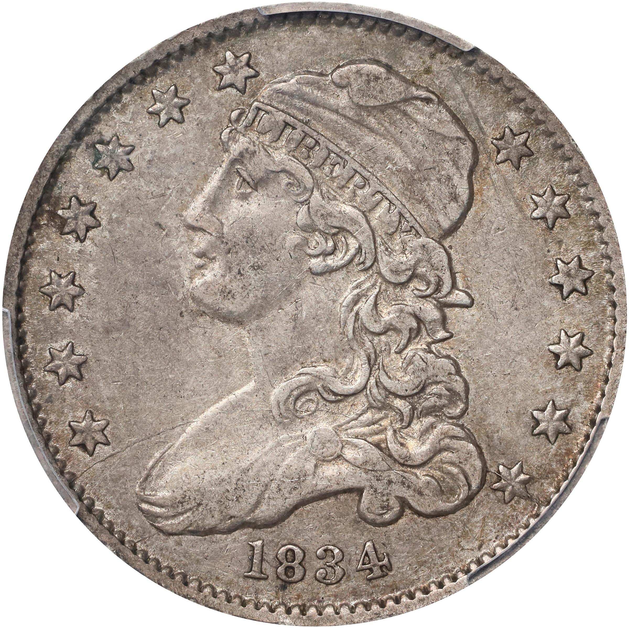 Obverse of a raw 1834 Capped Bust Quarter