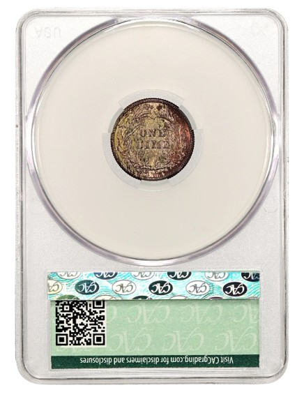 Reverse slab shot a 1911 Barber Dime graded an MS66 by CACG