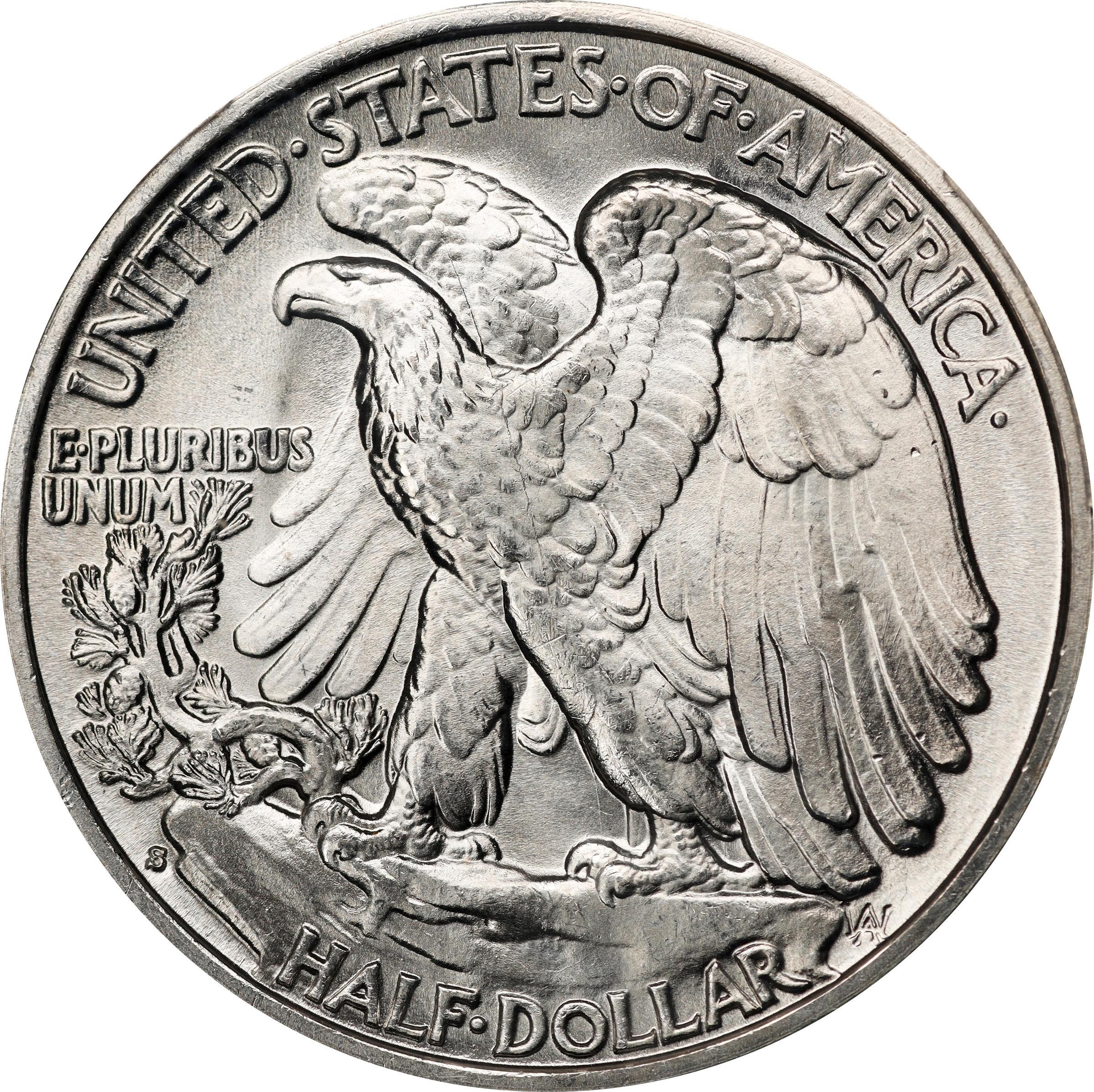 Reverse of a raw 1939-S Walking Liberty half dollar
