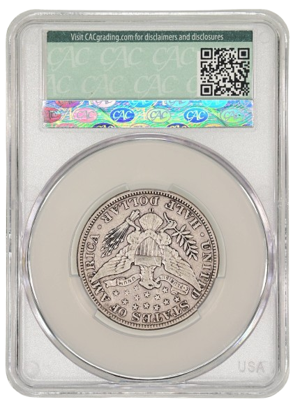 Reverse slab shot of a 1908-O Barber half dollar graded a VF30 by CACG