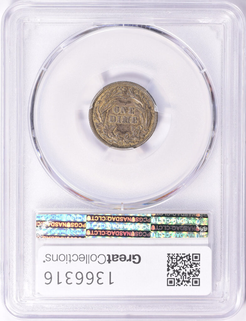 The reverse of a 1901-O Barber Dime graded an AU 55 in a PCGS Holder