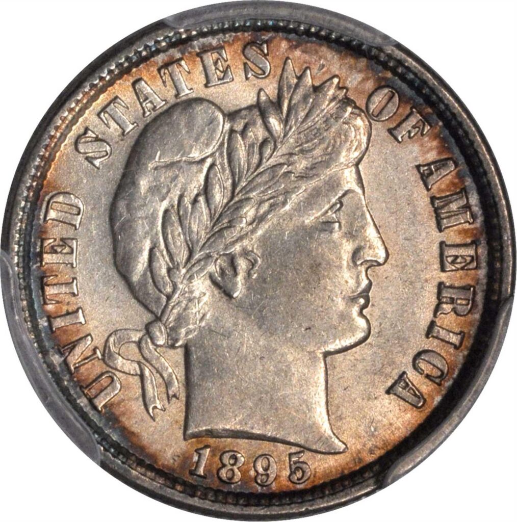 Obverse of a raw 1895 Barber Dime