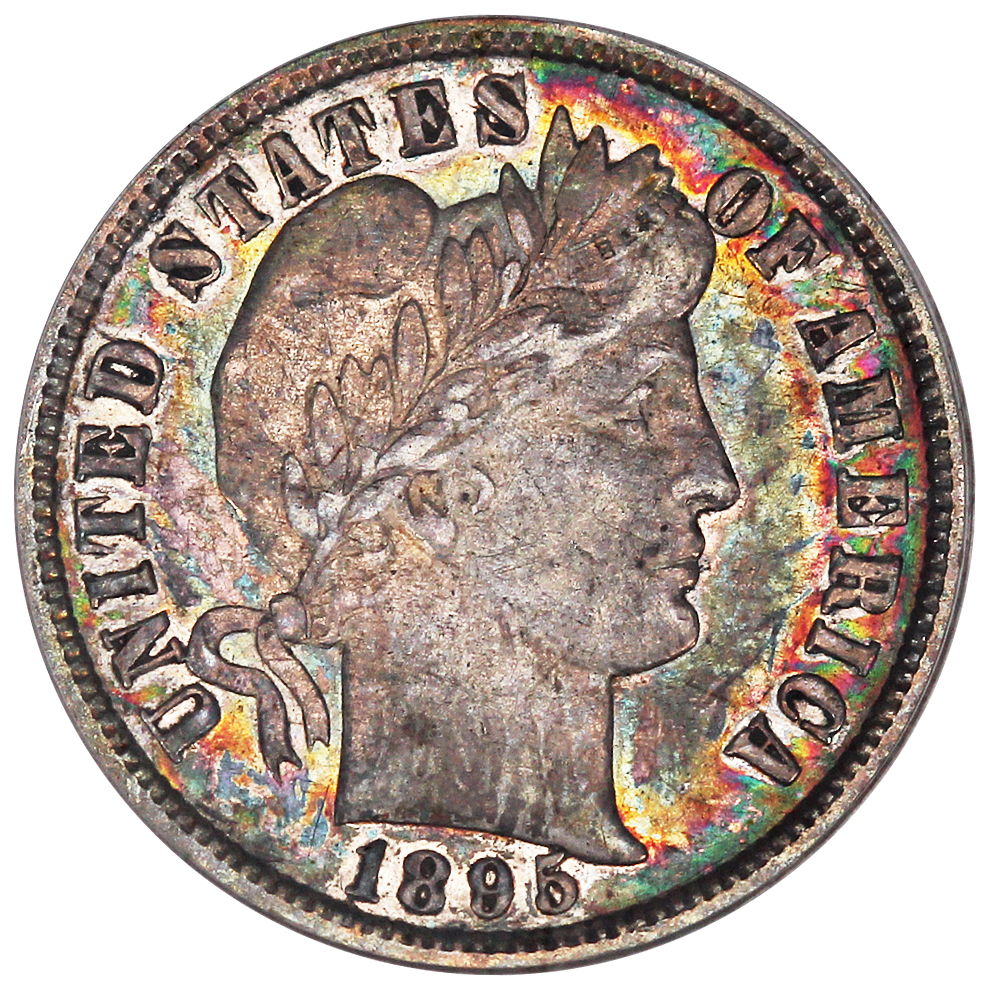 Obverse of a raw 1895-O Barber Dime