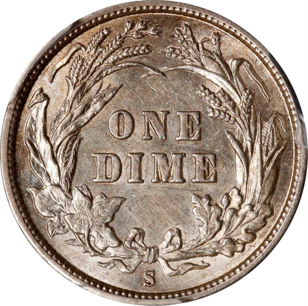 Reverse of a raw 1895-S Barber Dime