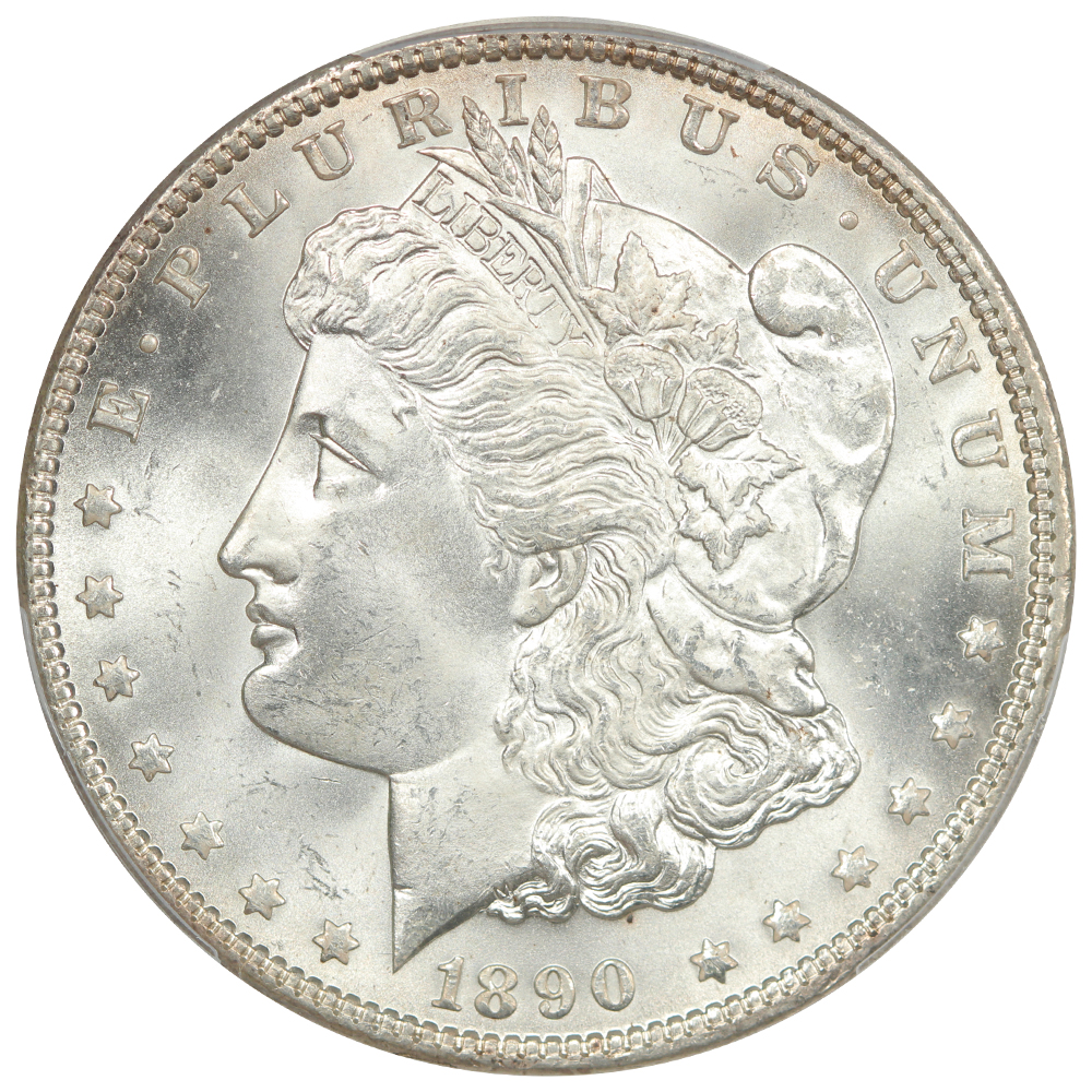 Obverse of a raw 1890 Morgan Dollar