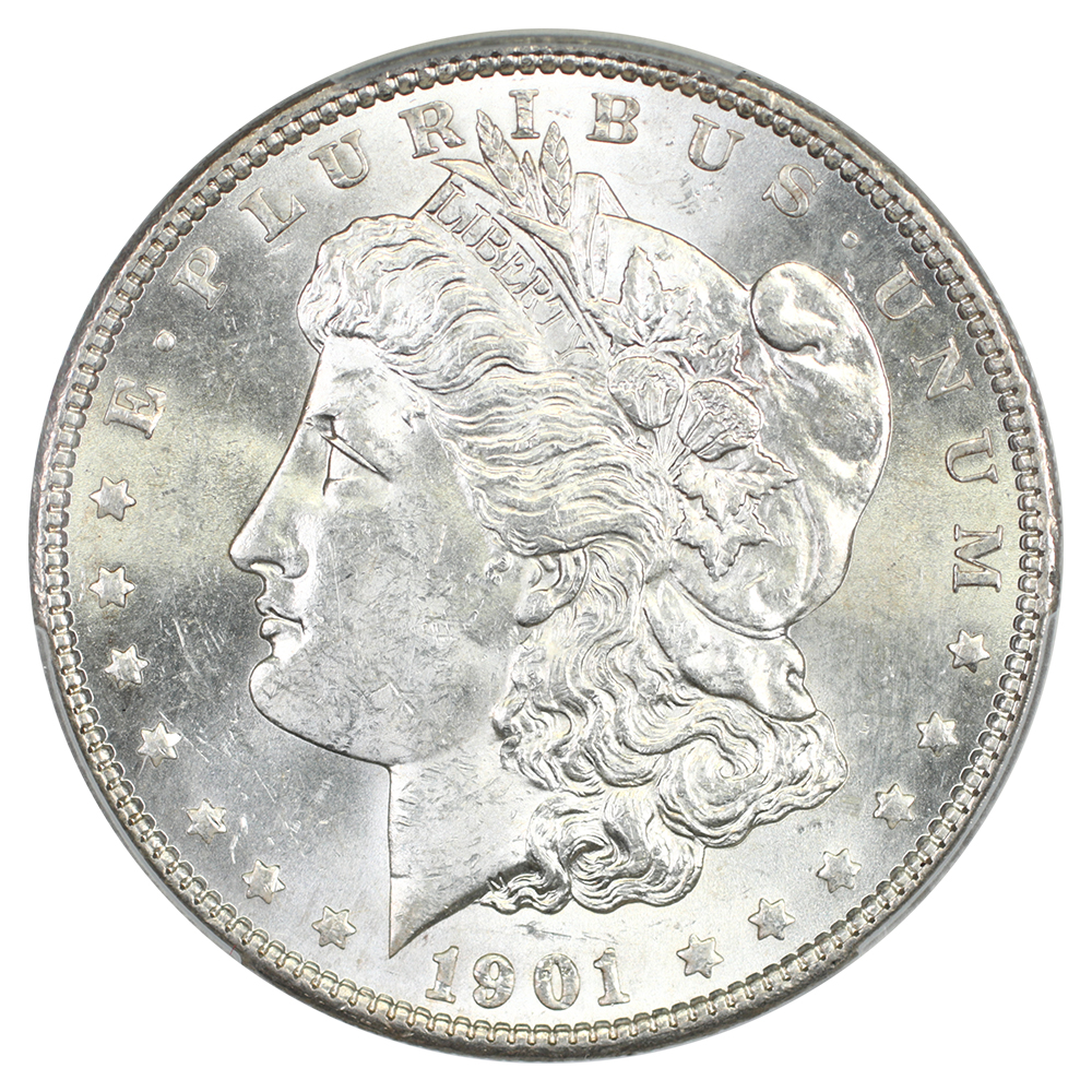 Obverse of a raw 1901 Morgan Dollar