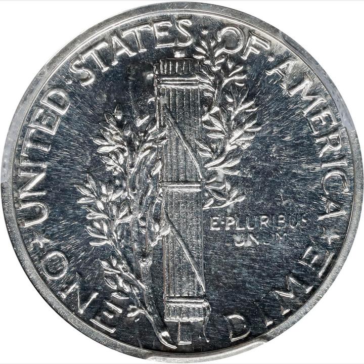 Reverse of a raw 1938 Mercury Dime