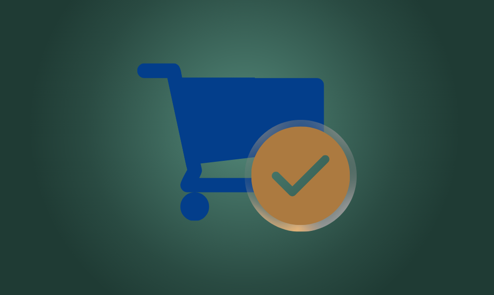 ad graphic with shopping cart and check mark