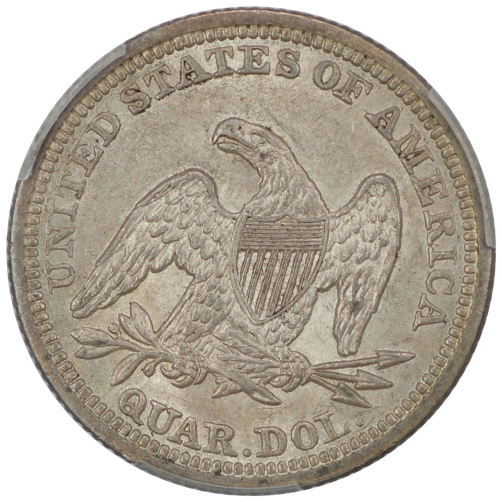 Reverse of a raw 1860 Liberty Seated quarter