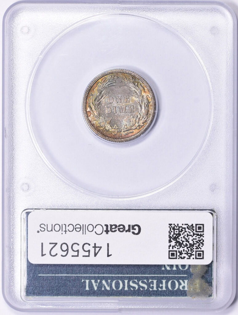 Reverse slab shot of a 1903-S Barber Dime graded an MS66 by PCGS with a Green CAC Sticker