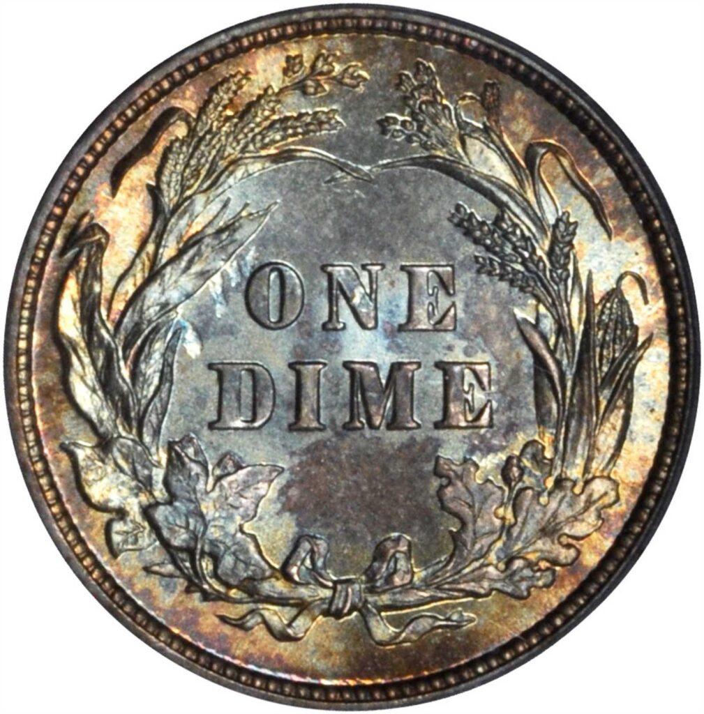 Reverse of a raw 1892 Barber Dime
